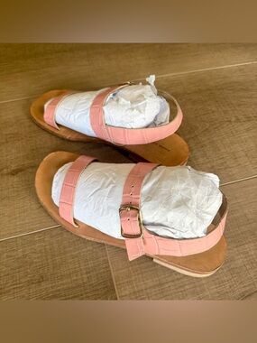 Mansur Gavriel Genuine Leather Pink Sandals Shoes 37 Made In Italy Flats Summer